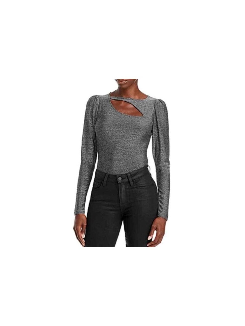 Philanthropy Black & Silver Delia Metallic Puff Long Sleeve Top Size M NWT